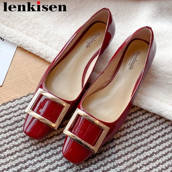 

Lenkisen European design elegant lady brand shoes genuine leather square toe low heel metal decorations shallow women pumps L09