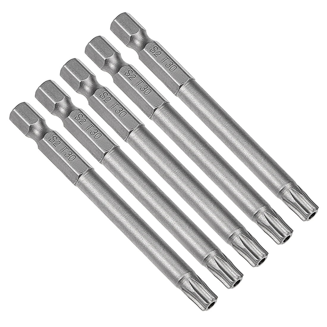 uxcell 5 Pcs 1/4" Hex Shank T30 Magnetic Security Torx Screwdriver Bits 75mm Length