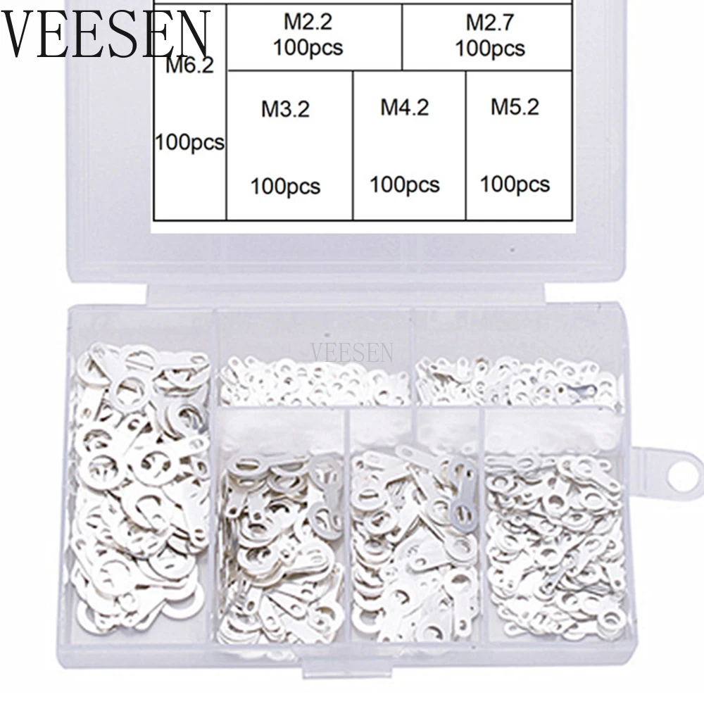

600Pcs M2.2 M2.7 M3.2 M4.2 M5.2 M6.2 Single Head Brass Soldering Terminal Circular Welding Washer Sheet Soldering Lug Kits
