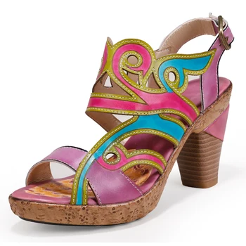 

Summer sandals leather shoes women sandals breathable chunky-heel mixed colors beach sandals high heels women shoes