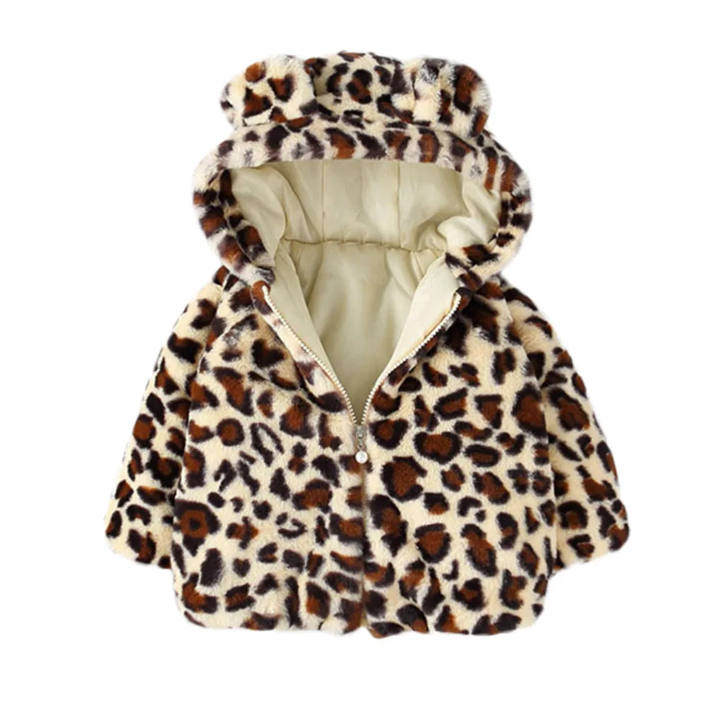 

Kids Winter Coats Toddler Baby Boy Girl Cartoon Long Sleeve Ears Hoodie Leopard Warm Clothes Casual Coat With good quality
