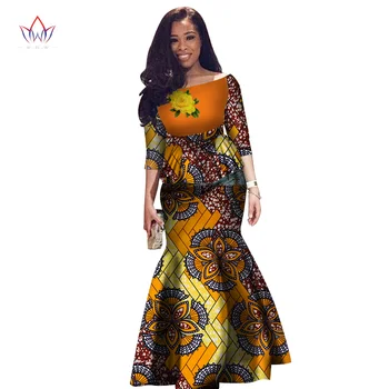 

Women's Dress Two Pieces Set Women Half Sleeve Crop Tops & Long Maxi Skirt Sets African Mermaid Maxi Clothing 6XL BRW WY2631