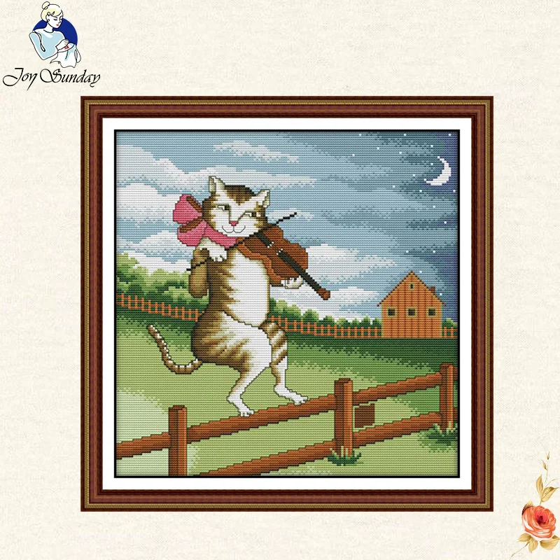 Joy sunday Lovely The cat playing the violin Chinese Cross Stitch DMC 11CT 14CT Kits Embroidery Home DIY handmade needlework | Дом и сад