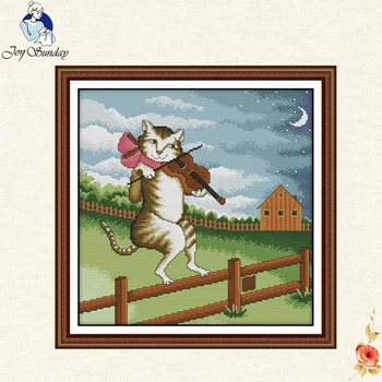 

Joy sunday Lovely The cat playing the violin Chinese Cross Stitch DMC 11CT 14CT Kits Embroidery Home DIY handmade needlework