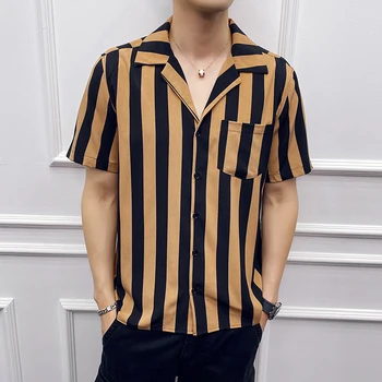 

Summer Striped Shirt Men Single Pocket Short Sleeved Casual Shirts Male 2020 New Streetwear Clothing Mens hawaiian shirt Sale