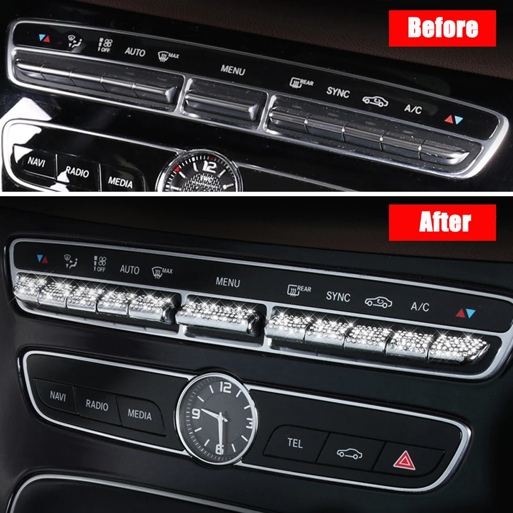For Mercedes Benz C E GLC Class W205 W213 X253 Car Accessories Interior Center Control Air Condition Buttons Diamond Cover Trim For Mercedes Benz C E GLC Class W205 W213 X253 Car Accessories Interior Center Control Air Condition Buttons Diamond Cover Trim