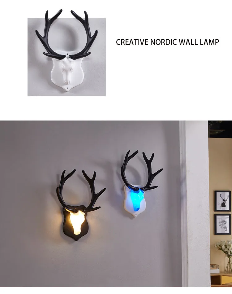 Kobuc Creative Decor TV Background Light Wall Surface Mounted Nordic 8 Types Deer Antler Wall Light LED Night Lights Bar Aisle