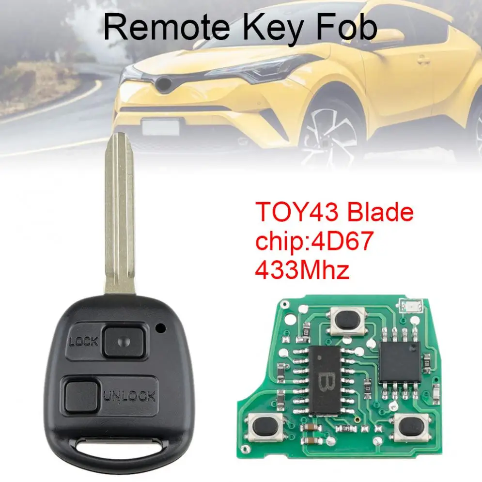 433 МГц 2 кнопки автомобиля дистанционного ключа с 4D67Chip и TOY43 лезвие подходит для Toyota RAV4 Prado Tarago Kluger Avensis 2003-2010