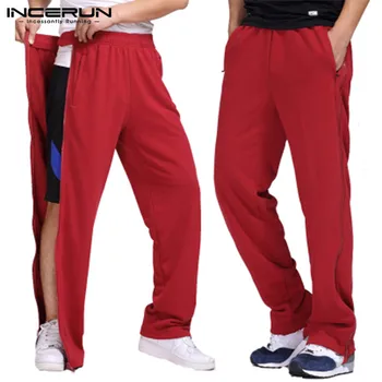 

INCERUN Fashion Men Sweatpants Solid Joggers Bodybuilding Casual Trousers Zippers Elastic Waist Workout Street Mens Track Pants