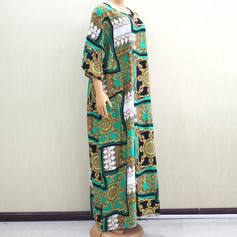 Excellent African Dashiki Dresses For Women Noble Gorgeous Pattern Print Red Cotton O-Neck Dress With Big Scarf