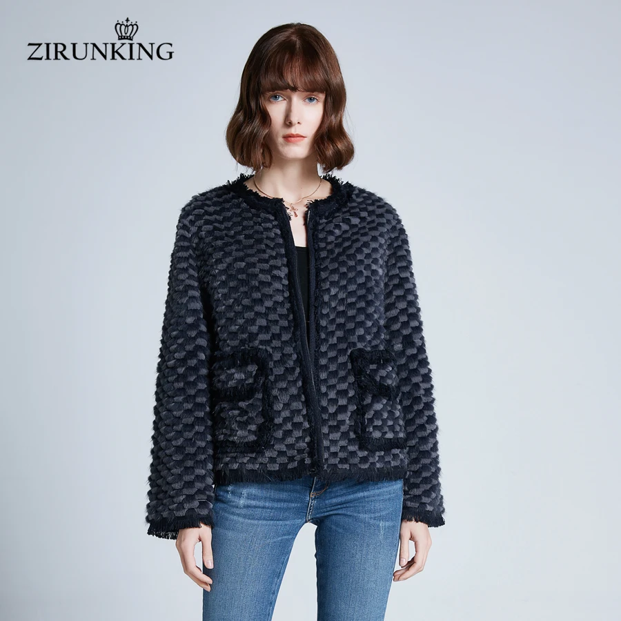 

ZIRUNKING New Women Real Mink Fur Coats Fashion Lady Mink Fur with Rex Rabbit Jacket Female High Street Fur Outerwear ZC1927
