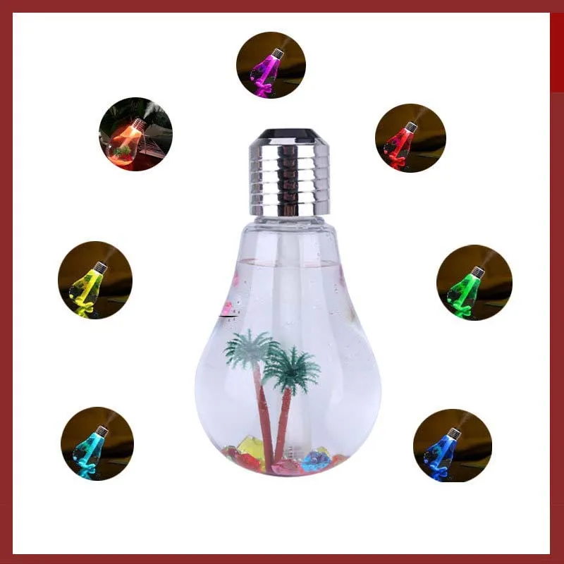 

Bulb Humidifier Air Diffuser Purifier Sprayer Mini Night Lightled Quiet Ultrasound 7 Color Discoloration Led Light Desktop