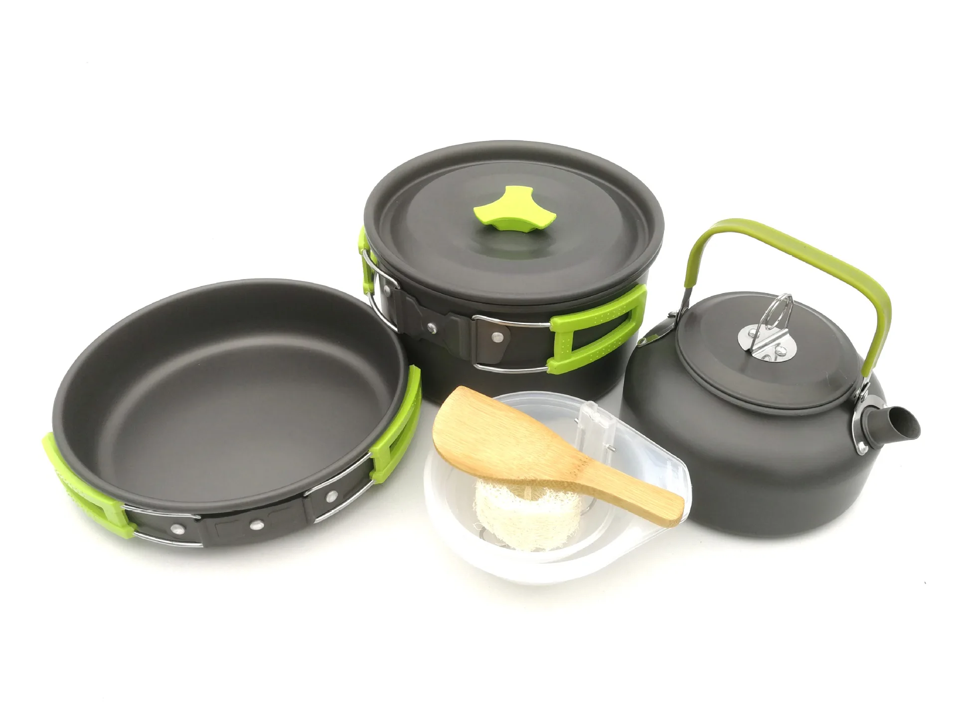 Походная посуда походные горшки Ультралегкая походная посуда для отдыха на открытом воздухе для 2-3 человек набор посуды - Цвет: Green handle