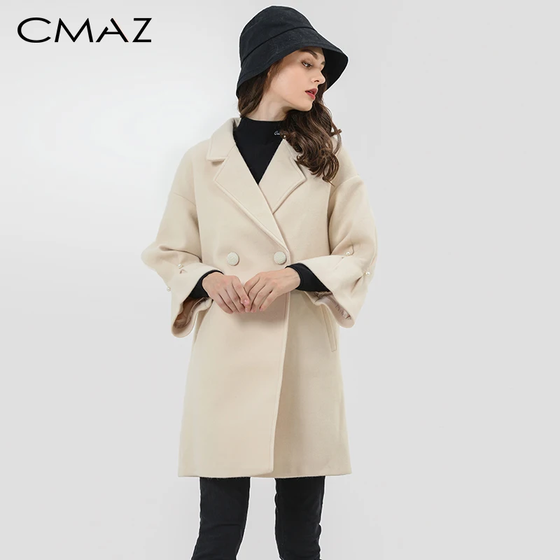 

CMAZ Autumn Winter Women Woolen Coat 2019 Casual Elegant Solid Three Quarter Sleeve Overcoat Female Coat MX17D9633