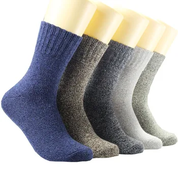 

5pairs Men Breathable Cotton Blend Daily Crew Socks Faux Wool Gift Soft Stretch Home Keep Warm Autumn Winter Fashion Casual
