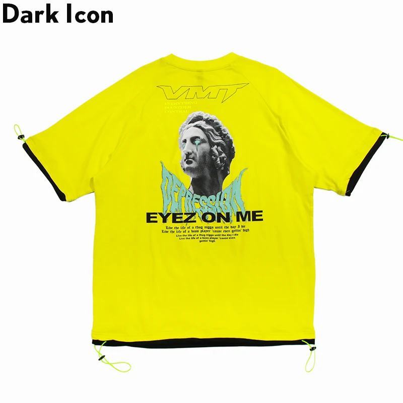 

Dark Icon Eyez on Me Printing Hip Hop T-shirt Men Women Crew Neck Drop Shoulder Street Tshirts Men Streetwear Clothing
