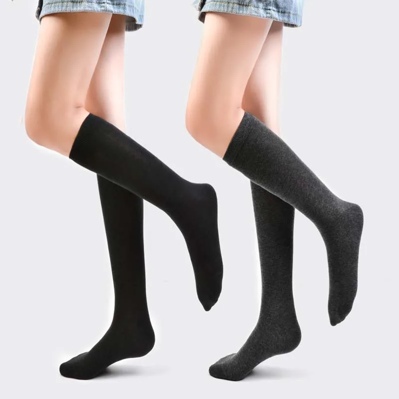 Осенне-зимние черные гольфы для девочек, детские От 1 до 15 лет однотонные хлопковые детские теплые длинные носки белые Школьные носки для девочек