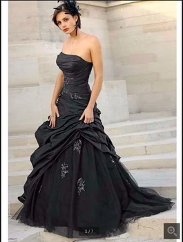 

Black Gothic A-line Wedding Dresses 2020 Strapless Taffeta Ruched Non White Vintage Corset Wedding Gowns Robe De Mariee