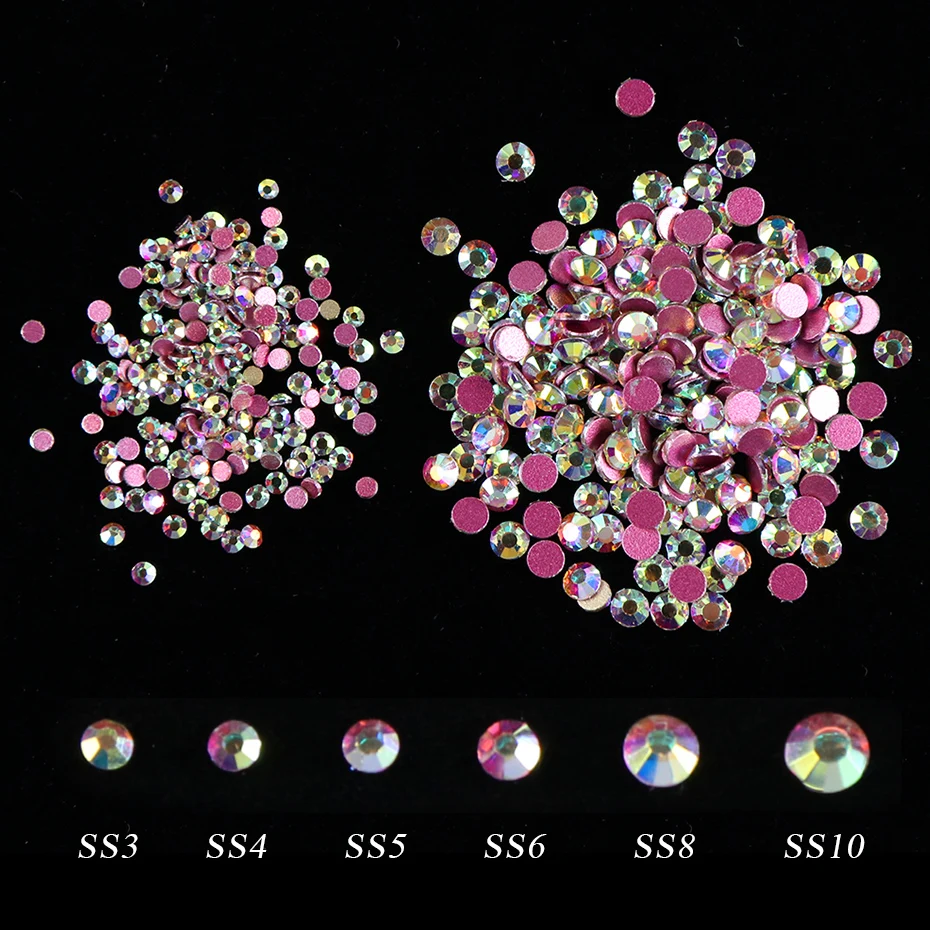1440 шт белые стразы для дизайна ногтей с плоской задней стороной, красные, серебристые, золотые базовые кристаллы для ногтей, SS3-10 стразы, украшения для маникюра BE1049