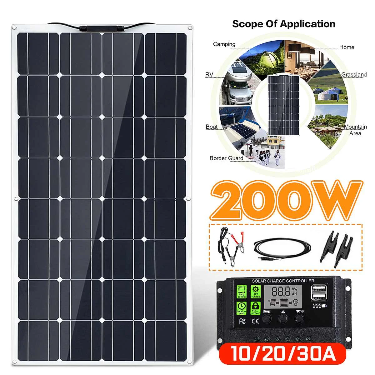 

KINCO 200W Dual USB 12V/24V Solar Panel with Car Charge 10/20/30 USB Solar Charger Controller for Outdoor Camping LED Light