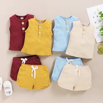 

Fashion Summer Baby Girls Boys Outfit Suit Cotton Clothes Set Toddler Solid Casual Vest Tops Short Pants Kid Baby Boy Outfit
