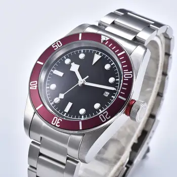 

Men's Watch Automatic New Mineral Glass Luminous Pointer Red Bezel Sterile Dial Movement Steel 41MM Strap Case D12