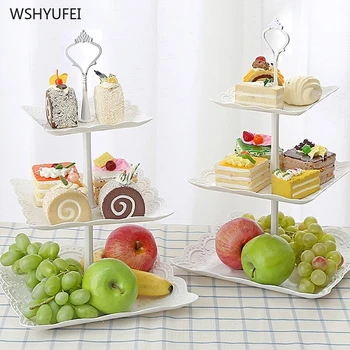 

3-layer white wedding cake tray dessert fruit and vegetable placement tools afternoon tea display plate party cake rack