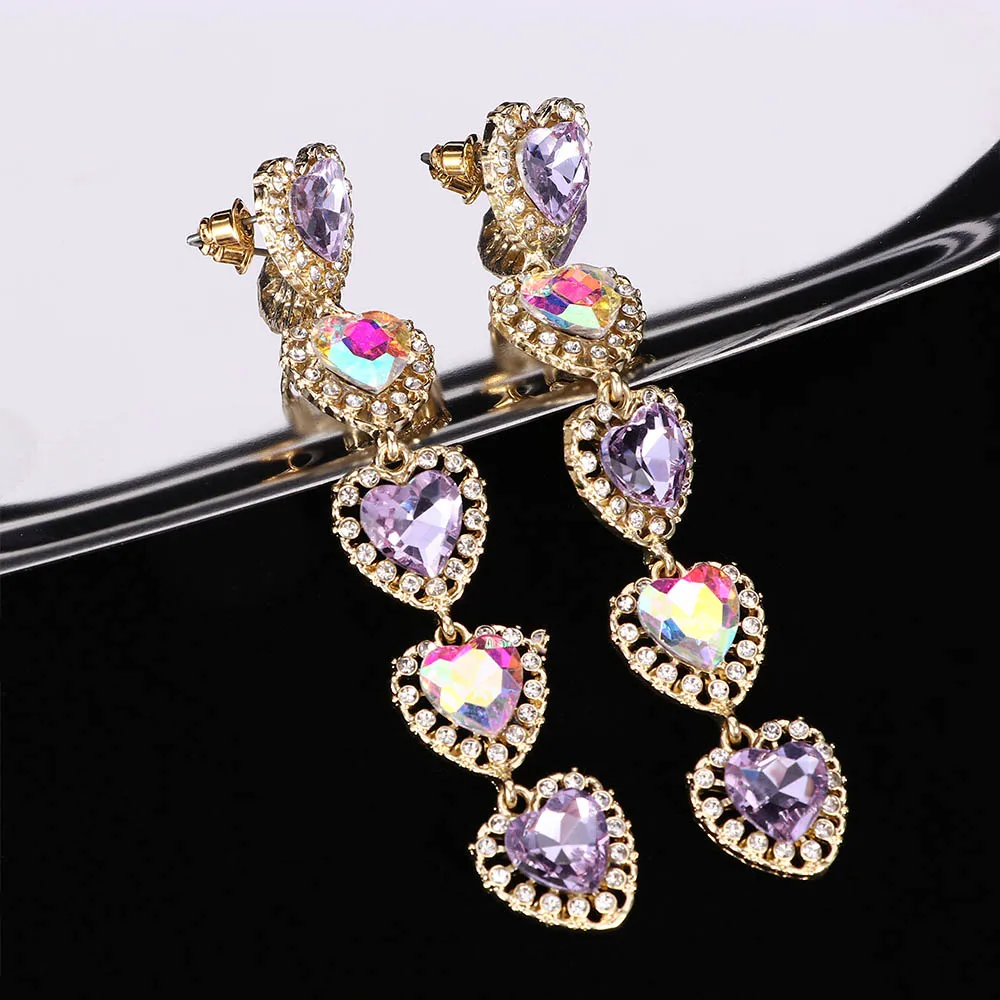 

New Korean Shiny Crystal Colorful Flower Heart Long Earrings For Ladies Long Tassel Earrings Pendientes Jewelry Gifts