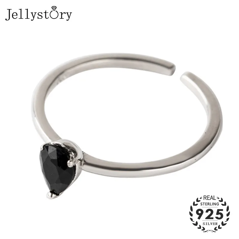 Jellystory 925 Silver Rings for Women with Water Drop Shape Obsidian Gemstones Adjustable Open Ring Fashion Jewelry Wedding Gift Jellystory 925 Silver Rings for Women with Water Drop Shape Obsidian Gemstones Adjustable Open Ring Fashion Jewelry Wedding Gift