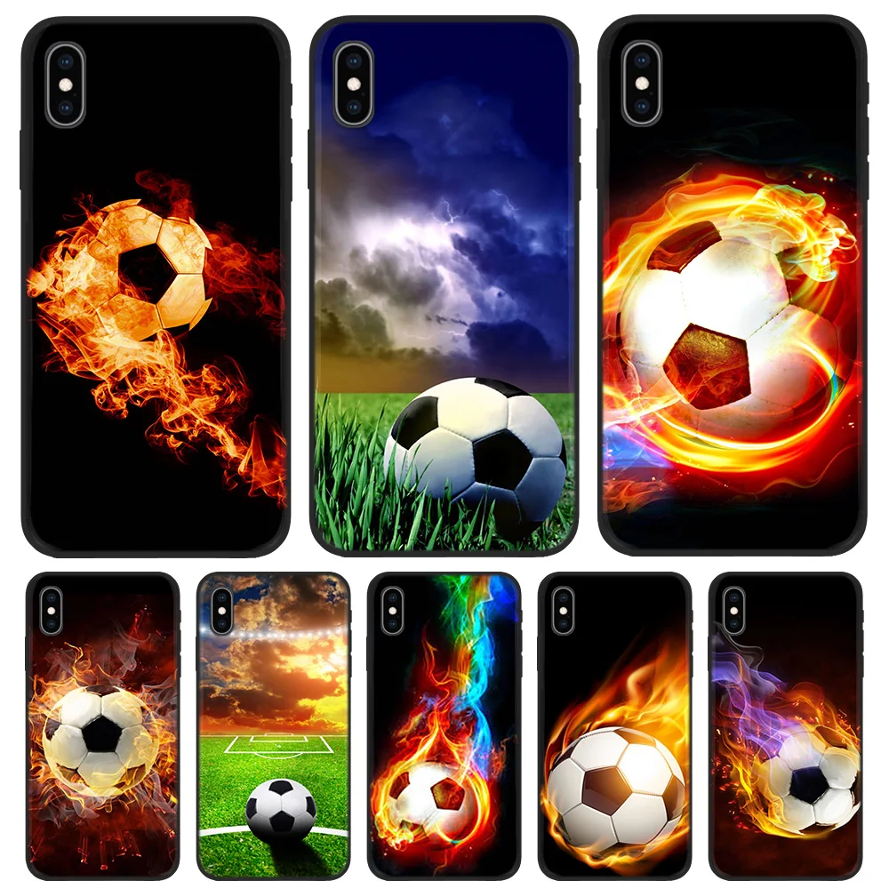 

Silicone TPU Bag Cover Case for iPhone 5 5S SE 6 6S 7 8 Plus X XR XS Max iPhone 11 11ProMax Tasche Deckt Concha Ader Fire Footba