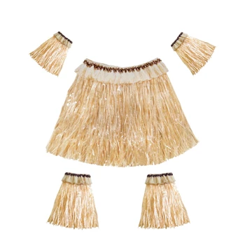 

Hawaiian Grass Skirt Suit Elastic Arm Sleeve Feet Cover Grass Skirt Hula Dance Costume Beach Summer Holiday Wedding Party Favor
