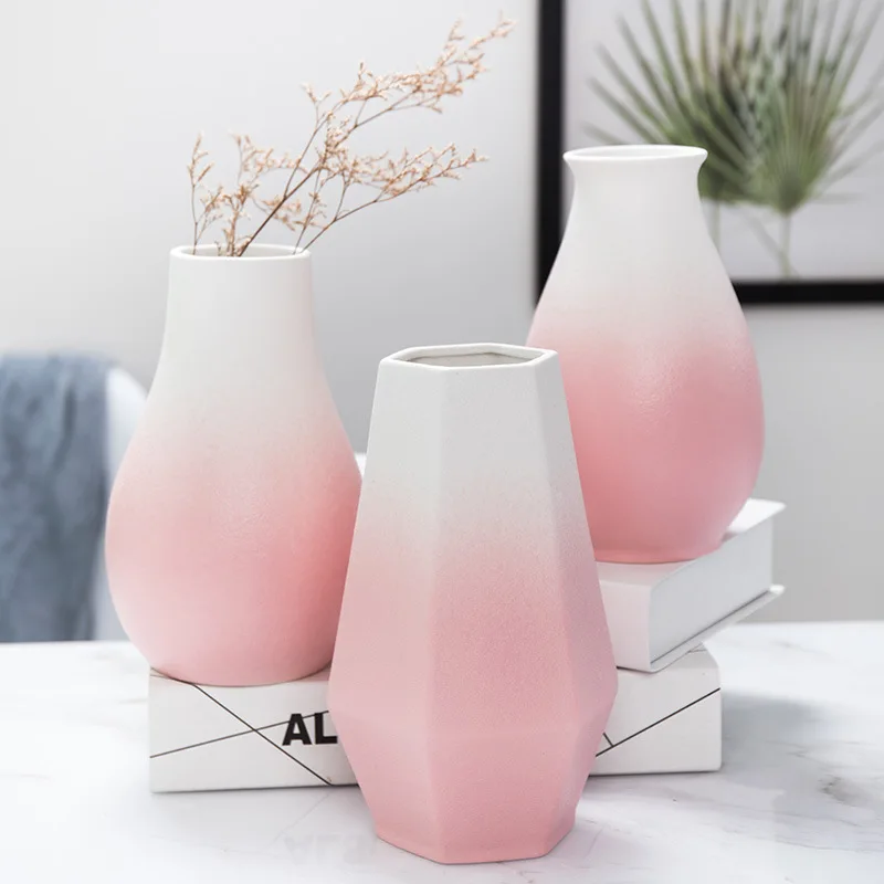 

Simple home decoration macaron water storage large vase Nordic candy powder gradient color frosted ceramic vase Macaron