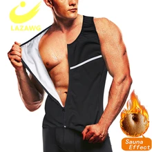 LAZAWG Men Hot Sweat Sauna T Shirt Slimming Workout Weight Loss Tops Body Shaper Shirt Mans Fitness Zipper Vest Suit Shaperwear