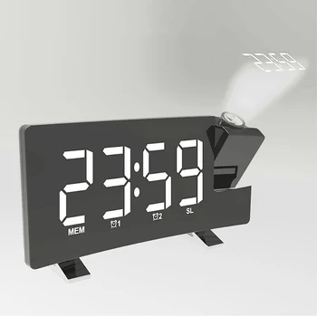 

Wake Up Portable Multifunction Desk Snooze Loud Dimming FM Digital Projection LED Display Curved Screen Alarm Clock USB Charging