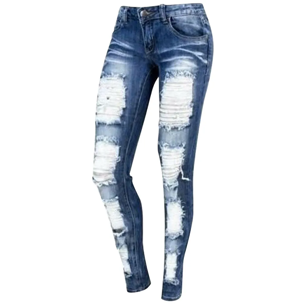 Dark Blue Женские Эластичные рваные узкие джинсы брюки леггинсы, повседневные штаны женские джинсы W904 - Цвет: Dark Blue
