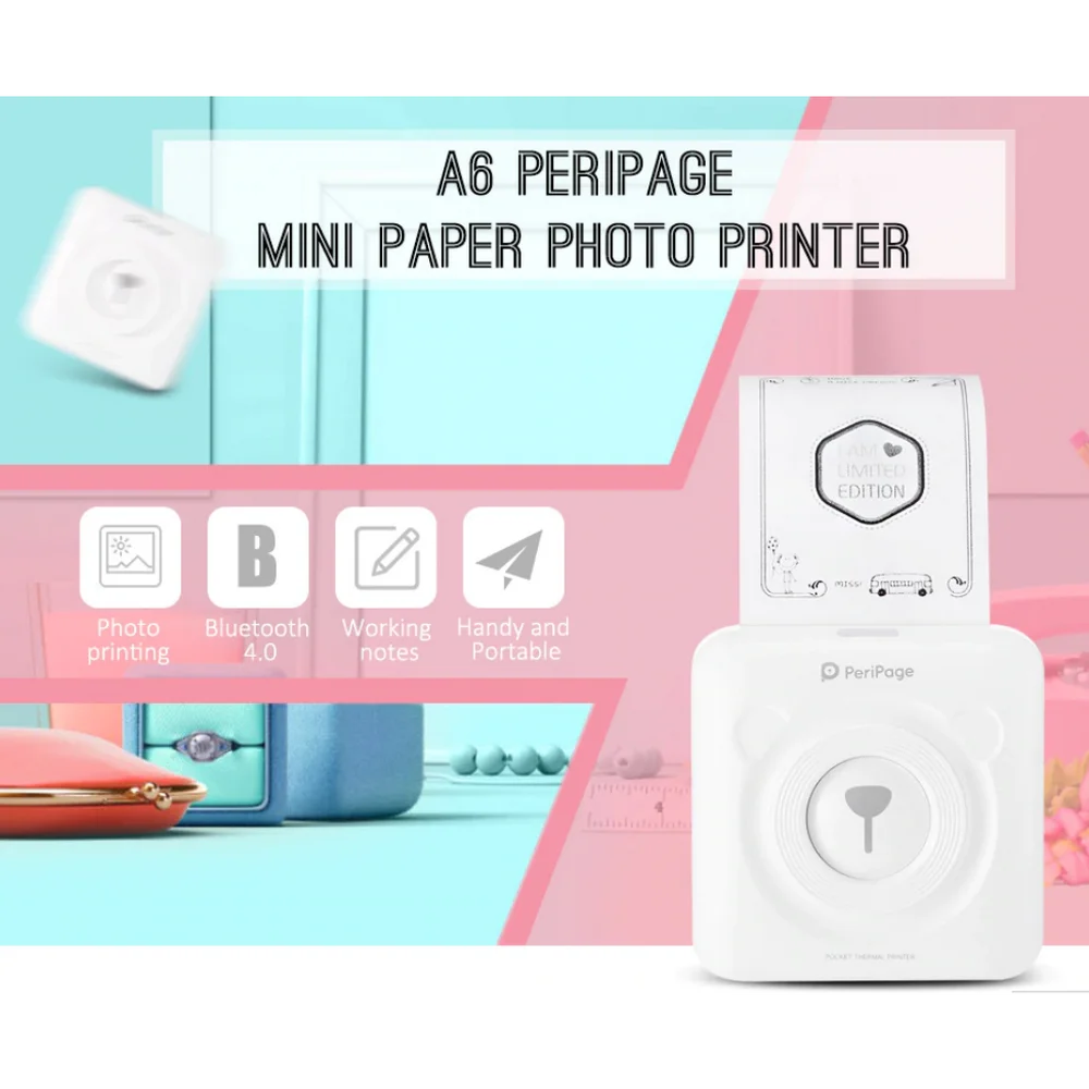 A6 PeriPage Мини Портативный Bluetooth беспроводной фотопринтер для бумаги карманная