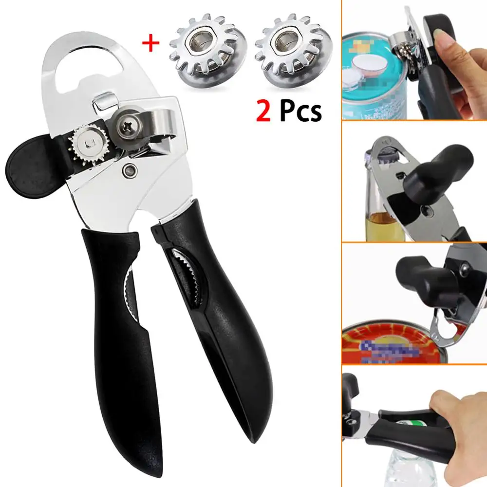 

Multifunction Manual Beer Bottle Opener Stainless Steel 4-in-1 Can Opener Smooth Edge-Ultra Sharp Cutting Tools 2 Spare Blades