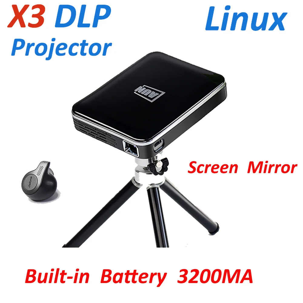 

X3 DLP Pocket projector Linux OS wired connect with android phone iphone HDMI USB battery digital beamer home video projector