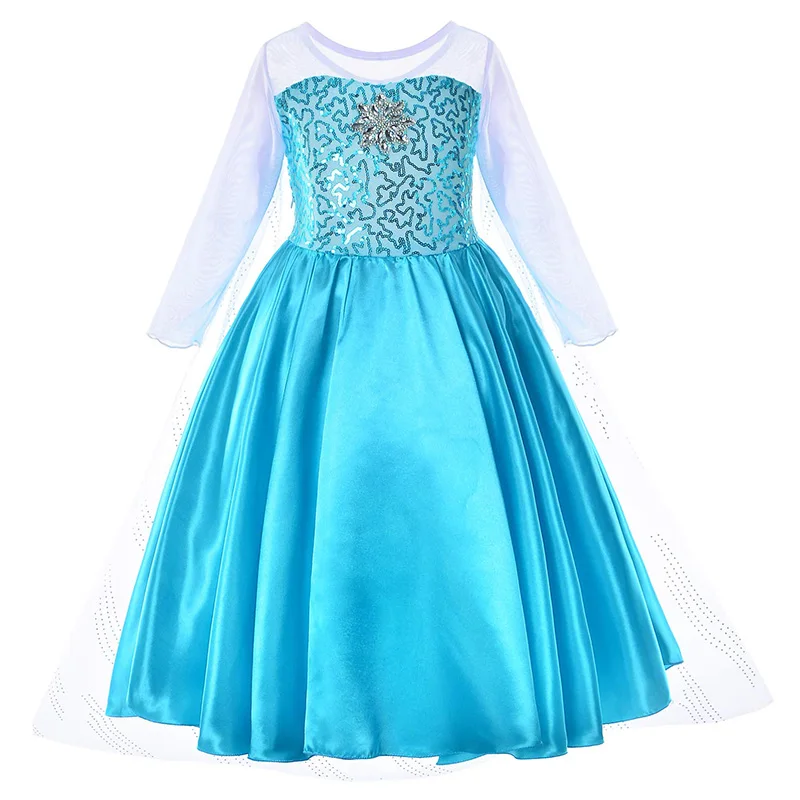 Платье принцессы Эльзы для девочек; Детский карнавальный костюм Снежной Королевы; Детский костюм Эльзы на Рождество и День рождения; парик; корона; волшебная палочка; одежда для костюмированной вечеринки - Цвет: Elsa A