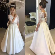 Beautiful A-Line Flower Girl Dress New Arrivals Lace Appliques O-Neck Lace-Up Half Sleeve For Wedding Children Princess Hot sale