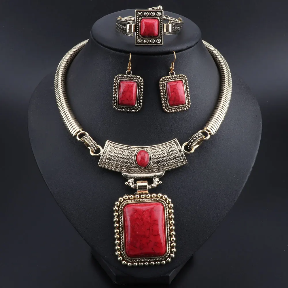 Модный комплект ювелирных изделий в стиле ретро, национальное ожерелье, набор кристаллов, Прямоугольный кулон, женское элегантное ожерелье, набор