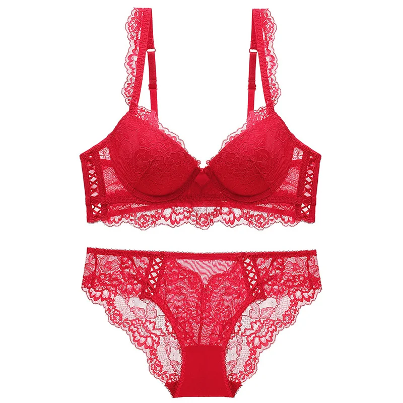 GELTDN Sexy Hollow Women Underwear Sets Embroidery Deep V Lace Bra Set  Padded Sponge Lingerie Young Girl Bra Brief Sets (Color : Red, Size : 34A)  : : Clothing, Shoes & Accessories
