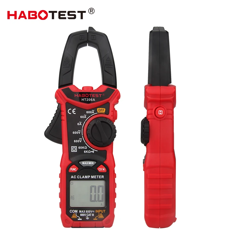 

Habotest Multimeter HT206A Digital Clamp Meters 600A Ohm Hz Capacitance Voltmeter NCV Tester 6000 Counts