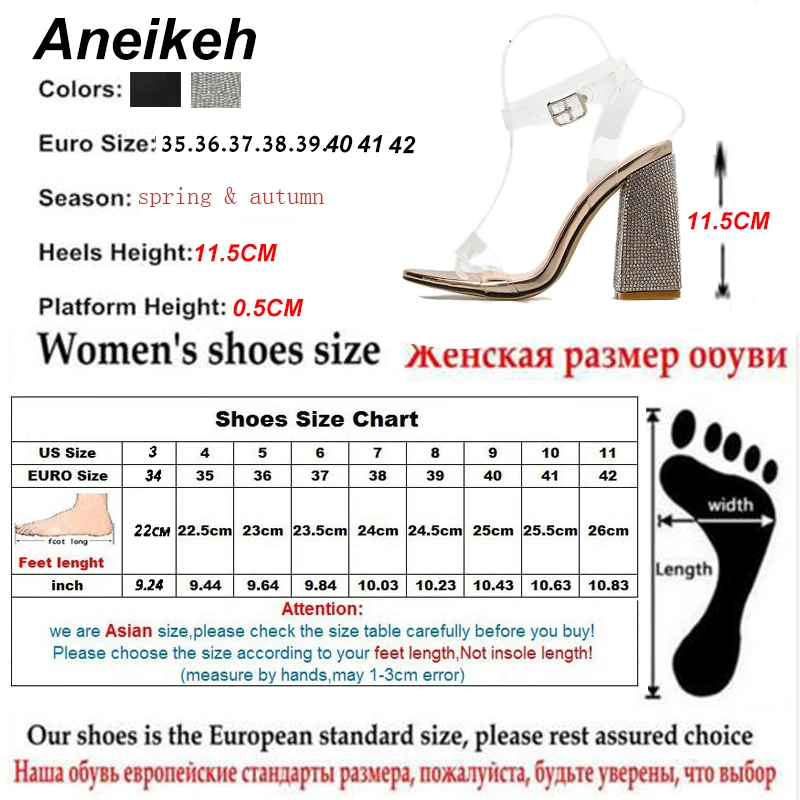 Aneikeh/женские босоножки на высоком каблуке; летние туфли на платформе с квадратным каблуком, украшенные кристаллами; женские пикантные вечерние свадебные туфли с пряжкой на ремешке