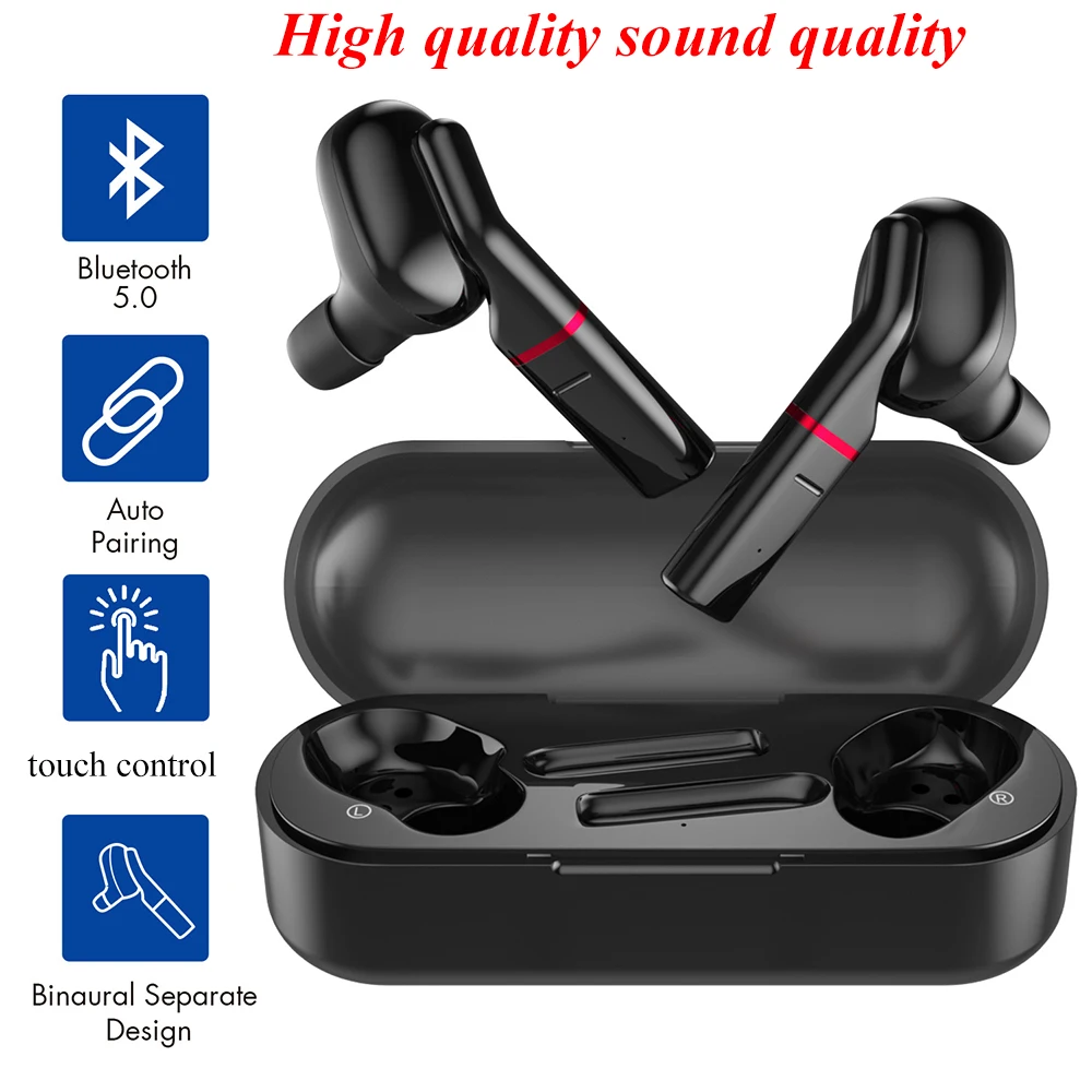 

2019 Newest TWS Wireless Bluetooth 5.0 Earphone Sport Sweatproof Stereo Sound Headset Touch control Earbuds with Charging box