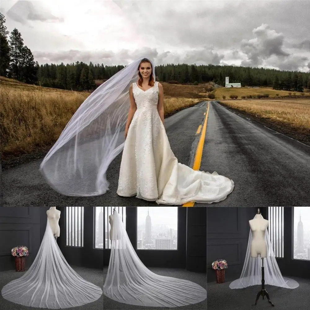 

Elegant Wedding Veil 3 Meters Long Soft Bridal Veils With Comb One-layer Ivory White Bride Wedding Accessories