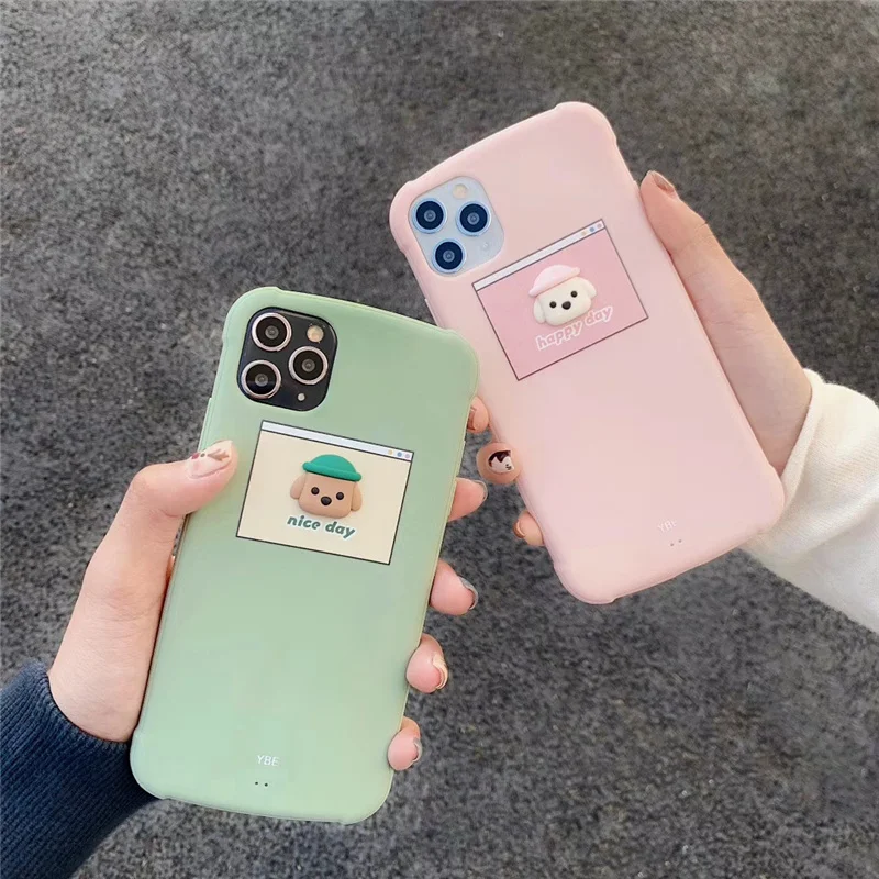 

Pink blue color shockproof phone cases for iphone 11 Pro XR X XS Max 7 8 Plus anti-slip soft photo frame 3D dog bear cover funda