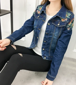 

Fashion Women Jacket High Quality Spring And Autumn New Embroidered Denim Jacket Women Slim Outwear Bomber Jacket Women Female
