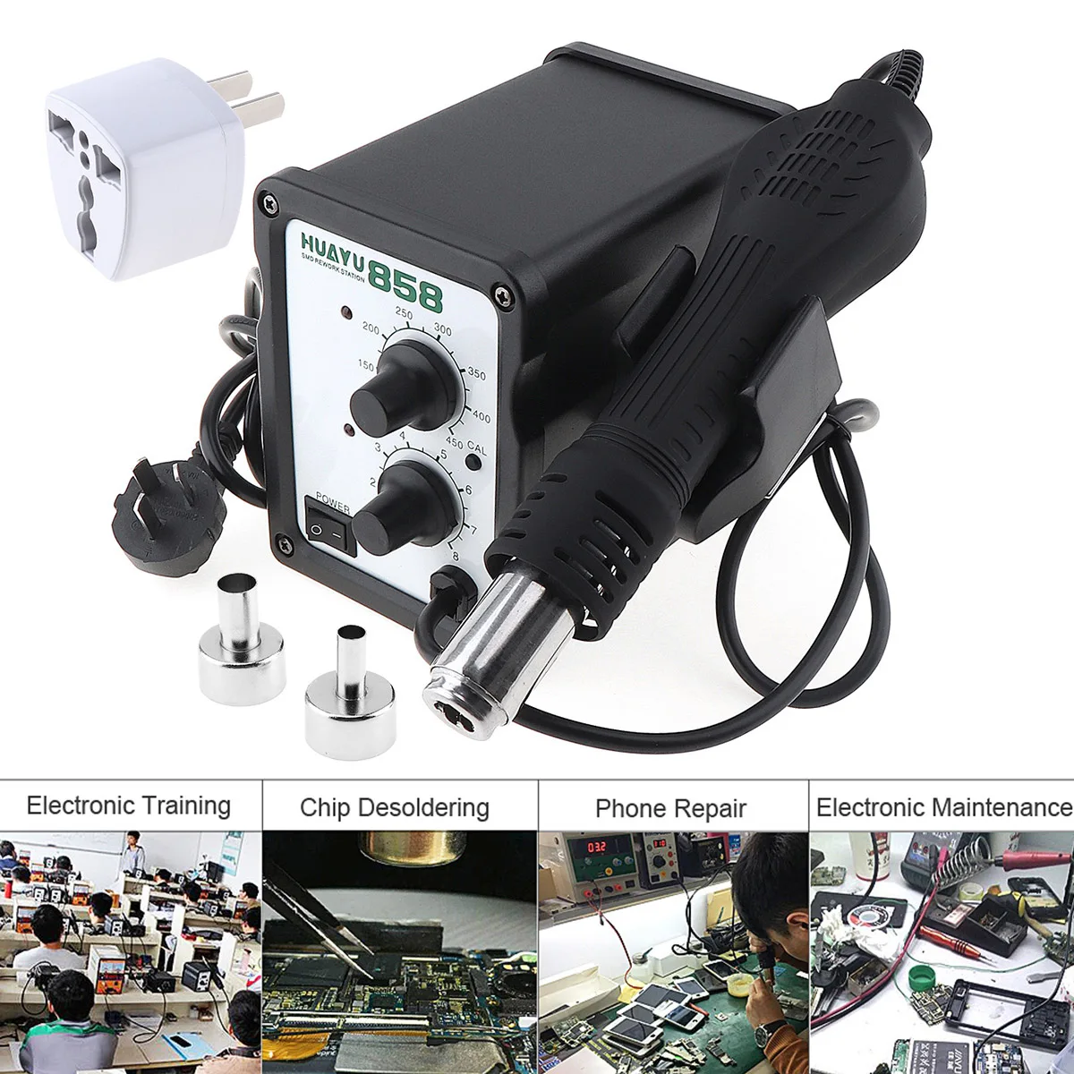 

H858 Multifunction 110V Hot Air Desoldering Station Hot Air Gun Soldering Station for Drying Paint Removal Unfreeze