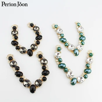 

1 Pair Black green big gemstone style V-shaped crystal chain beach shoes rhinestone decorative accessories XL004